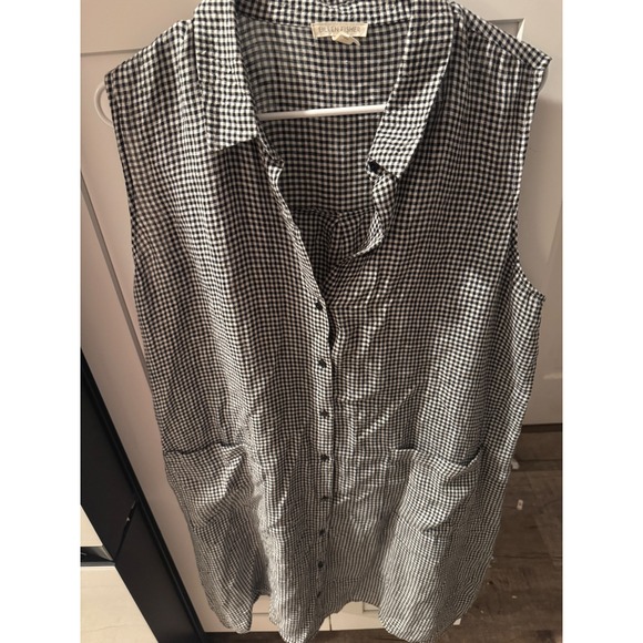 Eileen Fisher Tops - Eileen Fisher Womens Black White Gingham Sleeveless Button Down Tunic Top Large